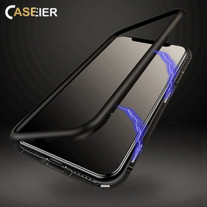 Magnetic Case For iPhone Tempered Glass Phone Cover