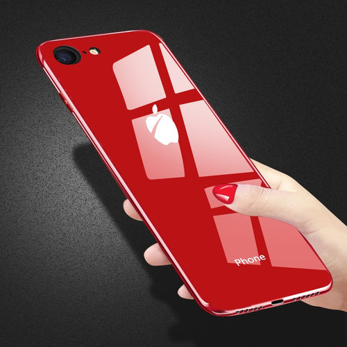 Tempered Glass Case For iphone Glass Back Cover RED